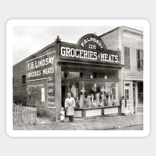 Grocery & Meat Market, 1916. Vintage Photo Sticker